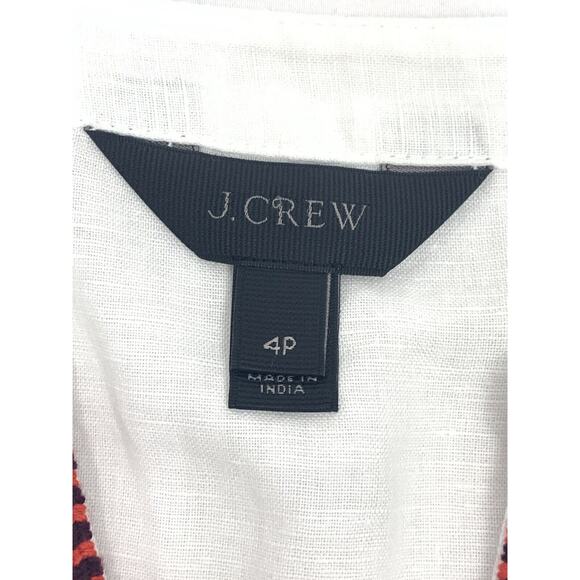 J Crew Womens White Blue Red V Neck Linen Short Sleeve Top 4 Petite - Picture 7 of 7